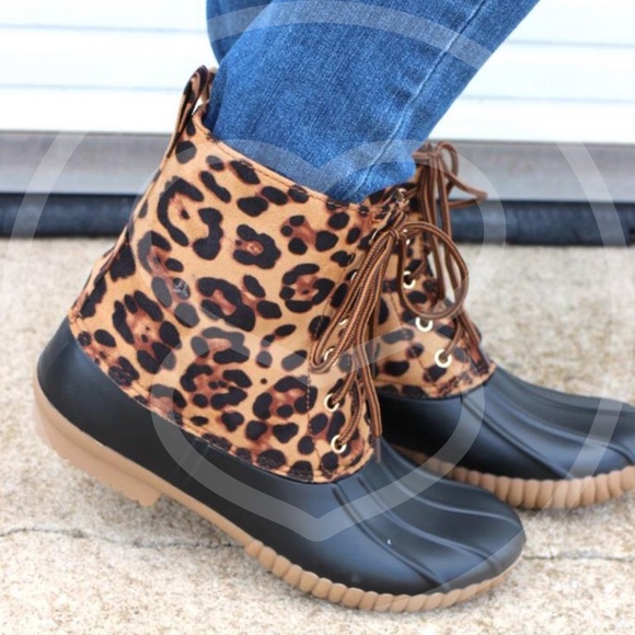 Leopard print lace up Plaid Duck Boots - Picture 7 of 7